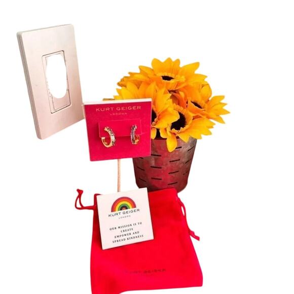 Kurt Geiger London Blue Cubic Zirconia Huggie Hoop Earrings - Picture 3 of 8